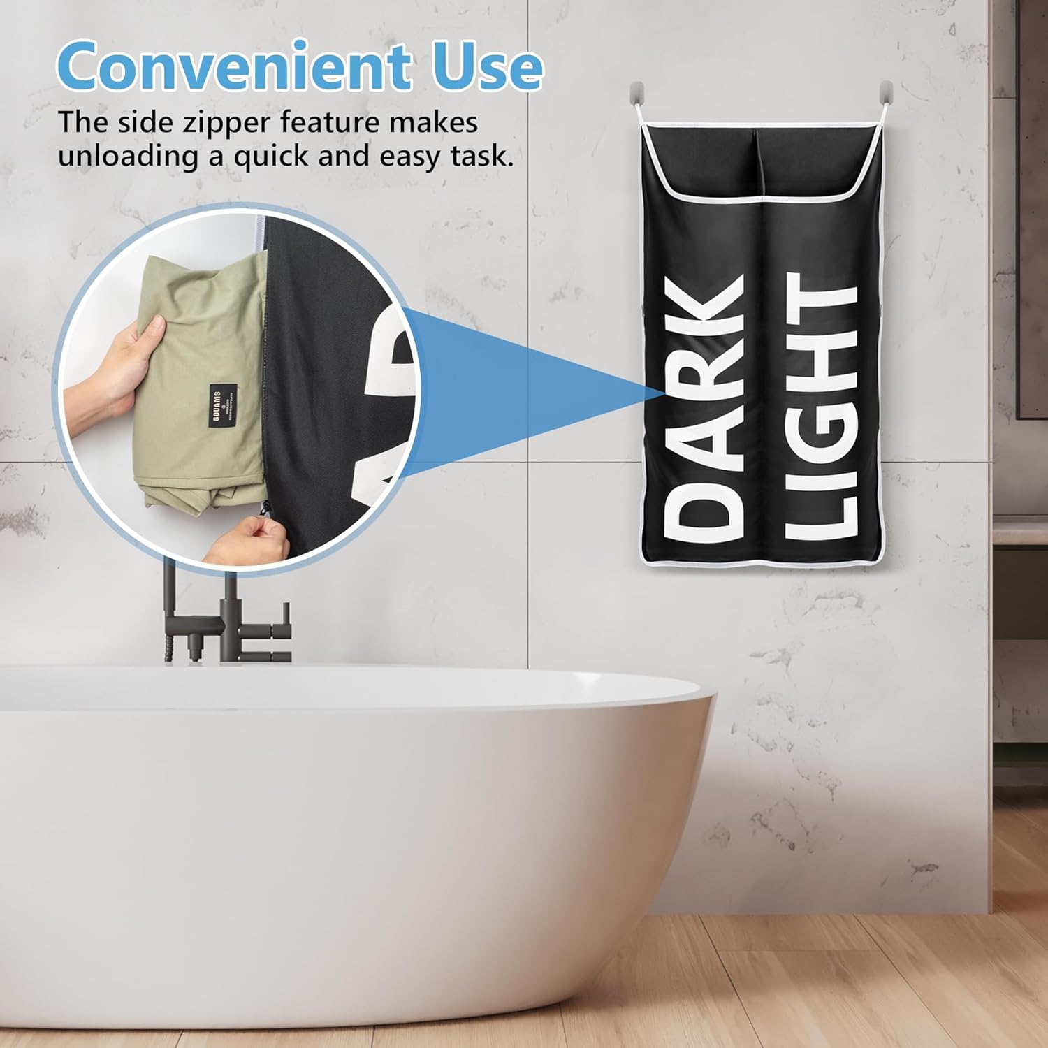 Hanging Laundry Hamper Bag XL 40x22", Space Saving over the Door Storage Bags, Behind the Door Hampers for Dirty Clothes & Wall Mounted Basket for Bathroom, Organizer for Small Room Spaces RV