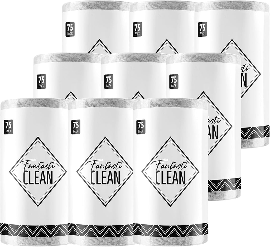 Fantasticlean Microfiber Cleaning Cloth Roll -675 Pack, Tear Away Microfiber Towels, 12" x 12", Reusable, Washable, Ultra Absorbent Dishcloth for Home Supplies, Car, Shop (9 Rolls of Grey)