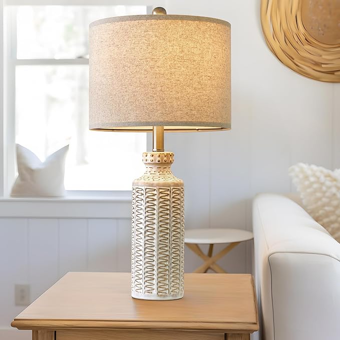 24.75'' Farmhouse Ceramic Table Lamp Set of 2 for Bedroom Living Room Vintage Traditional Rustic Modern White Nightstand Bedside Lamps