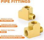 GASHER 3Pcs Brass Tee Fitting, 1/2" FNPT x 1/2" FNPTx 1/2" MNPT Pipe Fittings, Male Run Tee