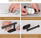 Toilet Paper Holder,Matt Black, Wall Mount,Upgraded Adhesive Toilet Paper Roll Holder,no Drilling,Bathroom/Rv/Washroom, SUS 304 Stainless Steel, Rustproof (Black, 2 Pieces)