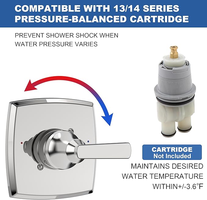 Replacement for D Faucet 14 Series Single-Function Shower Valve Trim Kit, Chrome Shower Trim Kit Shower Handle T14064(Without Cartridge)
