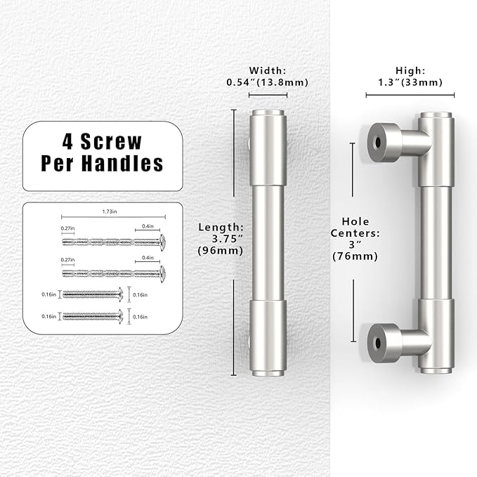 10 Pack Brushed Satin Nickel Cabinet Pulls 3 Inch(76mm) Kitchen Cabinet Handles Cabinet Hardware for Drawer Pulls