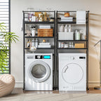 Dryer Storage Shel andf Over The Washer - Adjustable 4-Tier Heavy Duty Laundry Room Organizer, All Carbon Steel Standing Shelf with Hanging Rod, Anti-Tip Design, Super Stable 29.93" L x 11" D x 73" H