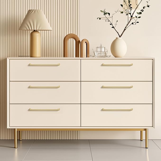 10 Pack 10 Inch(254mm) Hole Center Modern Brushed Gold Cabinet Pull Handle Timeless Vanity Drawer Pull Handle Classic Cabinet Hardware for Kitchen Dresser Bathroom, Screws Included, B-Gold(10x10)