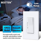 BESTTEN 10 Pack Super Slim Digital Dimmer Light Switch, Quiet Rocker, Max 300W LED, CFL, 600W Halogen, Single Pole or 3 Way Dimmable Switch, Screwless Wallplate Included, ETL Listed, White