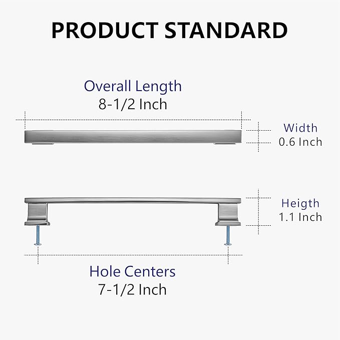6 Pack 8-1/2 Inch Length|7-1/2 inch(192mm) Hole Center Brushed Satin Nickel Kitchen Cabinet Handles, Cabinet Pulls Kitchen Cabinet Hardware, Cupboard Pulls, Drawer Handles