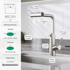 CREA Waterfall Kitchen Faucets with Soap Dispenser Built-in,4 Modes Bar Sink Faucet with Pull Down Sprayer,Single Handle 1 Hole Utility Faucet for Laundry Brushed Nickel Stainless Steel