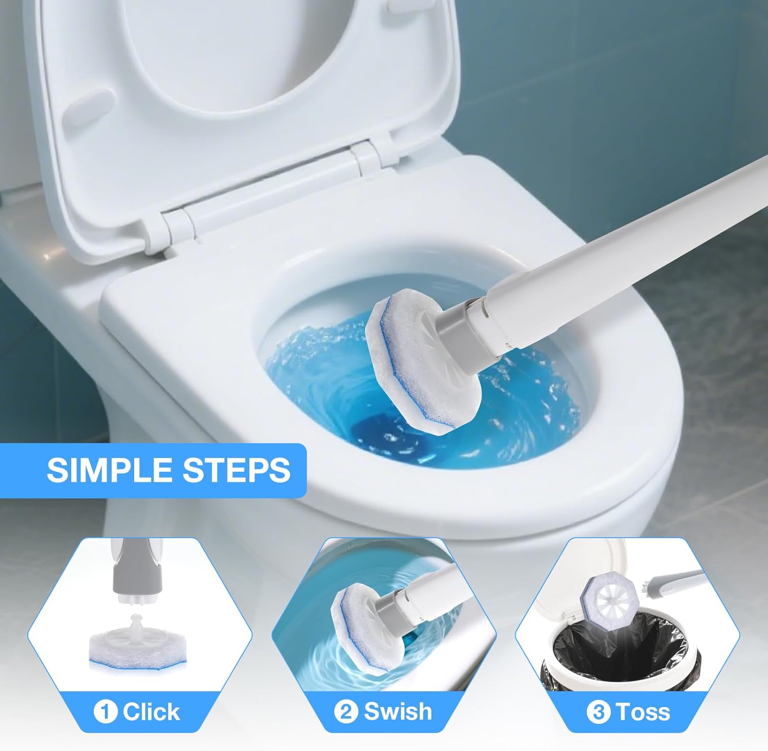 50Count Refills Disposable Toilet Brush Cleaning System, Toilet Cleaning Brush,Toliet Wand Refills,Toilet Bowl Clean Refill Pads,Toilet Brush Head is Compatible with Most Toilet Brush Handles
