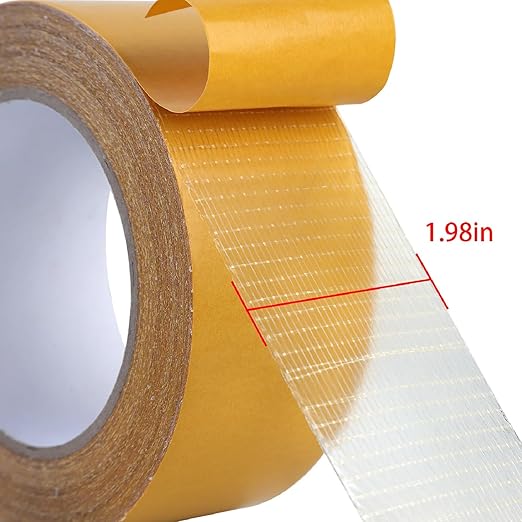QDiShi Double Sided Heavy Duty Mounting Tape, Universal High Tack Strong Wall Adhesive with Fiberglass Mesh, Multipurpose Tape, High Stickiness Strong Thin Fabric Carpet Tape (2in x 33ft)