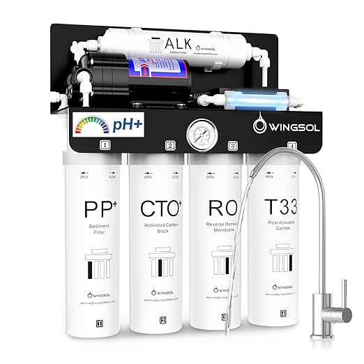 WINGSOL Reverse Osmosis Water Filter, Mineral Alkaline UV Space-Saving Tankless RO System, Remineralize pH+ 12-Layer Filtration Under Sink, NSF/ANSI 42&53&58 Certified, Plug-in Required