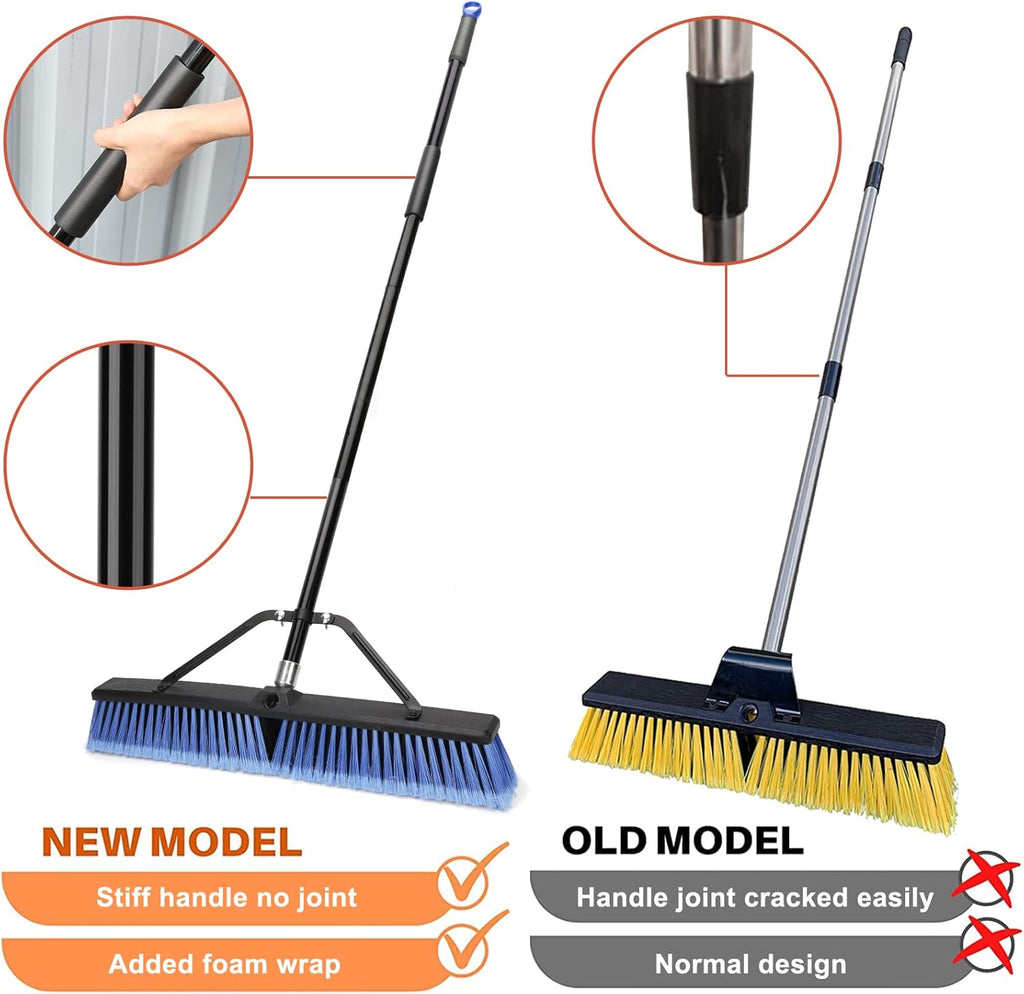 24 inches Push Broom Outdoor for Deck Driveway Garage Yard Patio Concrete Floor Cleaning-Blue-2 Pack