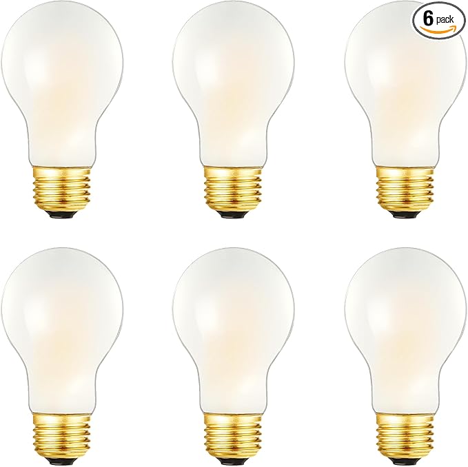 A19 Frosted Vintage LED Edison Bulbs 40W, E26 Dimmable LED Filament Light Bulbs, 2700K Warm White,4W Equivalent 40W,400LM, AC120V, A19 Frosted Light Bulbs with 90 CRI,6Pack