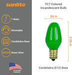 Sunlite 01056 7C7 Incandescent Bulb, 7 Watt, Candelabra E12 Base, C7 Small Night Light, Colored Bulb, Green, 12 Count