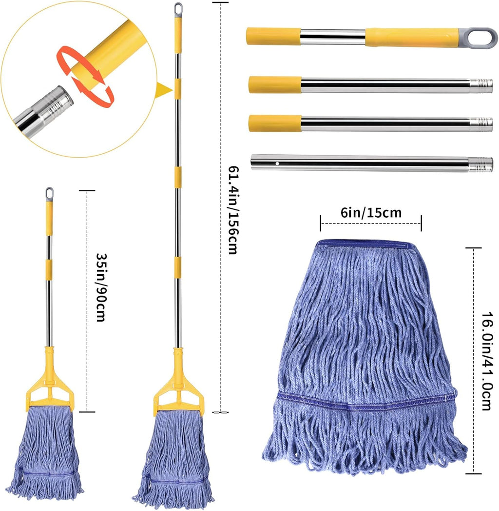 Commercial Mop, 63Inch Handle Heavy Duty Industrial Mop Looped-End String Wet Mops for Floor Cleaning for Warehouse, Workshop, Garage, Office, Home, Deck(1 Mops Head)