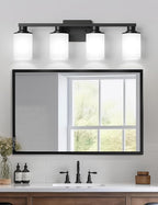 DORESshop 4-Light Black Bathroom Light Fixture Over Mirror with Milk Glass Shade, Modern Vanity Lights for Hallway Living Room Bedroom, ETL Listed