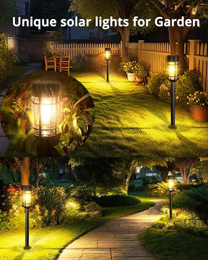 8 Pack Solar Pathway Lights Outdoor, Waterproof Solar Lights Outdoor with Metal & Glass - Auto On/Off, Long-Lasting, Landscape Lighting Garden Decor for Yard, Lawn, Driveway, Walkway