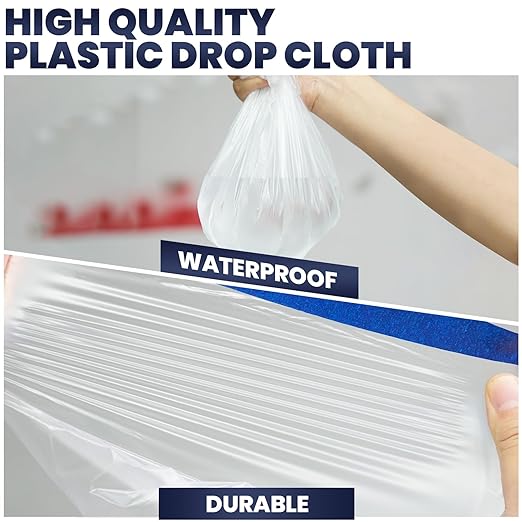 ADHES Painters Plastic with Tape, Painters Tape with Plastic Attached, Pre Taped Masking Film Tape and Drape for Automotive Painting Covering, 90 feet, 3 Sizes