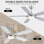 52 Inch Ceiling Fans with Lights and Remote, Modern Indoor Outdoor Ceiling Fan for Bedroom Living Room Patio Porch, 6 Speeds, Reversible Quiet Motor, Dual Finish Wooden Blades, Nickel