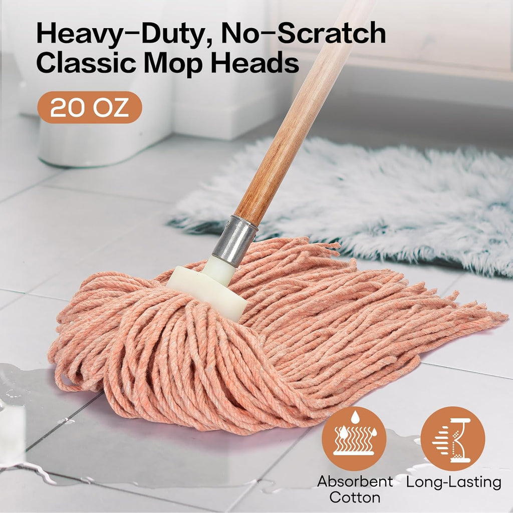 Matthew Cleaning Screw-on Heavy Duty Cotton Wet Mop Replacement Heads(Orange, Medium,6 Pack) with 2 Pack Microfiber Cloth for Residential & Commercial Floor Cleaning Use- Fit Standard American Screw