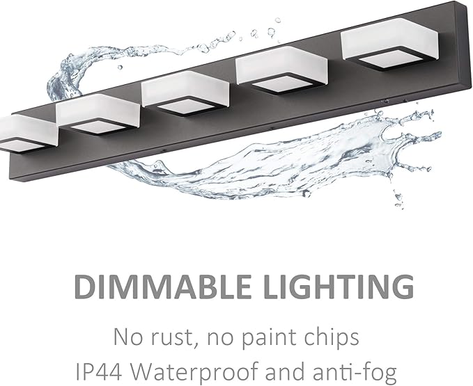 Ralbay Dimmable Matte Black Vanity Light Modern 5 Lights Acrylic Stainless Steel Vanity Wall Light Over Mirror Long LED Modern Bathroom Vanity Lighting Fixtures