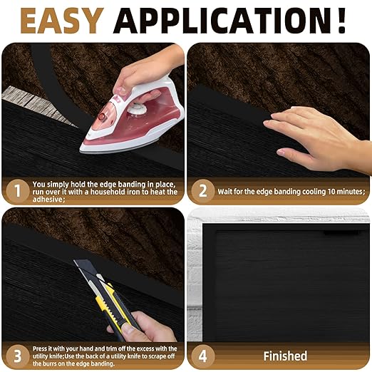 GSCIT Club Black Melamine Edge Banding, 2 inch x 50ft Edge Banding with Hot Melt Adhesive Pre-glued Cabinet Edge Banding Flexible Black Veneer Edging for Plywood