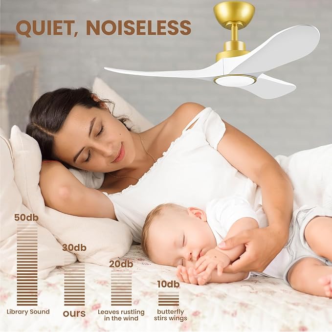 42" Ceiling Fans with Lights, Low Profile Modern Ceiling Fan with Remote Control, DC Motor, Reversible, 3CCT, Dimmable, Noiseless, Indoor Outdoor Ceiling Fans for Bedroom, Living Room, Dining Room