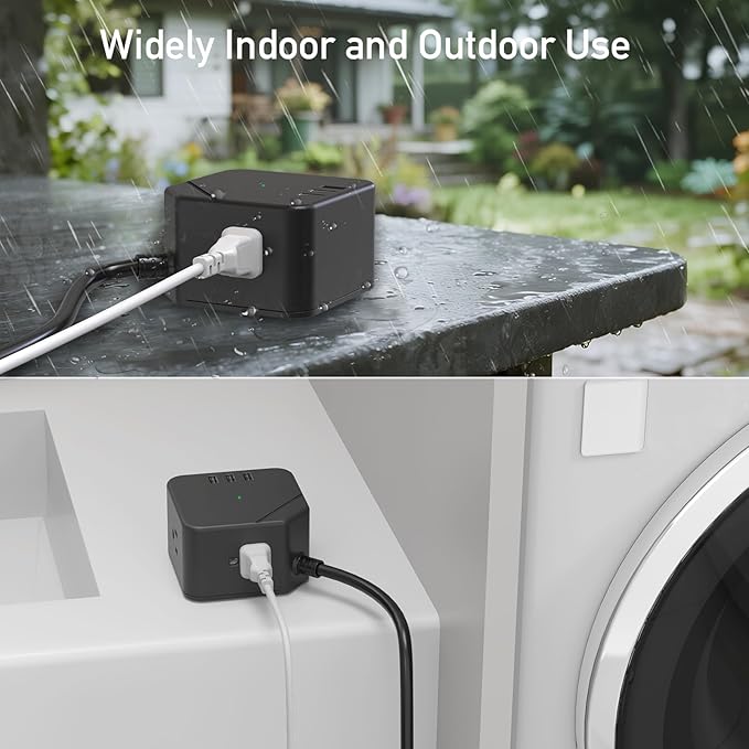 Outdoor Power Strip Weatherproof, KPQ IPX6 Waterproof Surge Protector Power Strip with 3 Outlets, 3 USB A, 6Ft Heavy Duty Extension Cord for Indoor Outdoor- UL FCC Listed