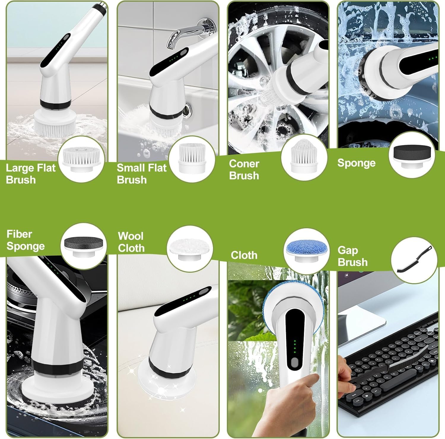 WKY-Electric Spin Scrubber - Upgraded 12-in-1 IPX7 Waterproof Shower Scrubber, Retractable Handle & 2-Speed for Toilet, Bathroom, Bathtub, Tile Floors