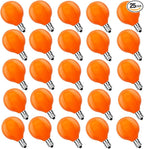 25 Pack G40 Orange Halloween Replacement Light Bulb, G40 Orange Christmas Lights Bulbs for Halloween Outdoor Patio String Lights, E12 Candelabra Base Night Light Bulbs, 5 Watt, 120 Volt