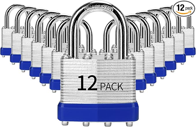 Padlocks Keyed Alike, Pack of 12, Laminated Steel Keyed Lock (1-9/16", 40mm), Padlocks with Same Key, Normal Shackle, for Toolbox, Locker & StorageUnit or More
