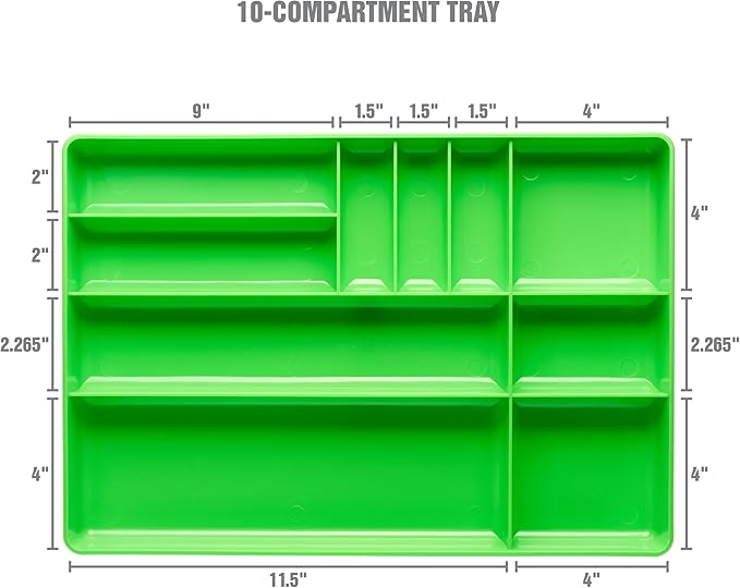 OEMTOOLS 22213 Tool Box Organizer Tray – 10-Compartment Tool Chest Organizer for Parts, Bolts, and Small Tools – Stackable Drawer Tray Design