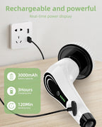 Electric Spin Scrubber with 8 Brush Heads, Extension Handle and 2 Speeds for Beginner, Teens.White-o1.