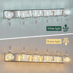 Modern Glass Crystal Vanity Light - Vintage Bathroom Lighting Fixtures Over Mirror, 6 Light Vanity Lights G9 Bulb (43.3 Inch, Nickel)