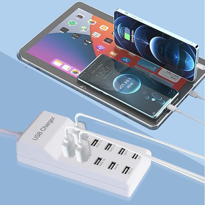 50W 10-Port USB Charging Station for iPhone 15/15 Pro/15 Pro Max/15 Plus/14/13/12/11/Xs Max/XR/X/SE White