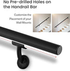 Meranti Aluminum Handrail for Indoor or Outdoor Steps and Stairs – Hand Rails for Elderly – DIY Complete Stair Railing Kit (AHR, Black Textured, 8' Length)