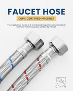 ALEASHA 20'' Length Faucet Supply Line, Stainless Steel Braided cUPC Sink Hose with G1/2" FIP x 3/8" Compression Supply Hose for Sink Faucet Bathroom Kitchen Faucet Connector Water Supply Line 2 PCS