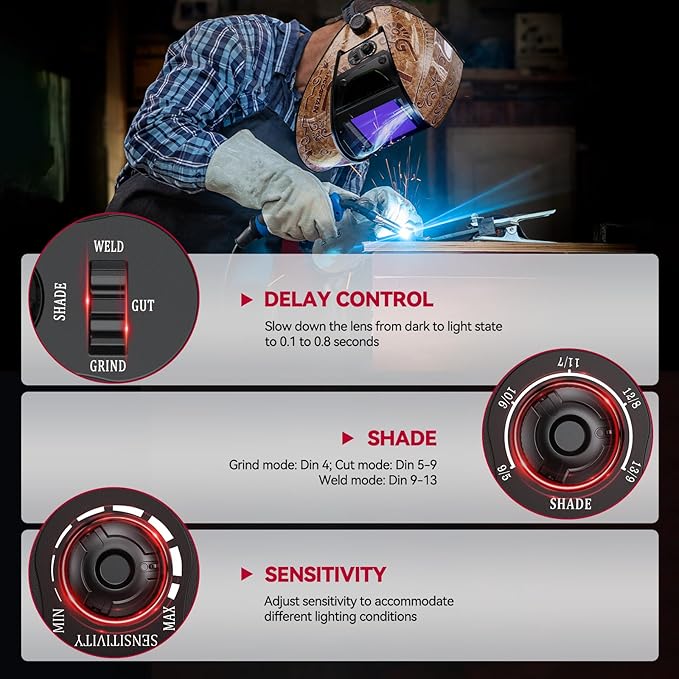 ARCCAPTAIN Auto Darkening Welding Helmet with Side View, 180° Panoramic View, 1/1/1/1 True Color Large Viewing Welding Hood with 4 Arc Sensor Solar Powered, Wide Shade 4/5-9/9-13, Woodcarving