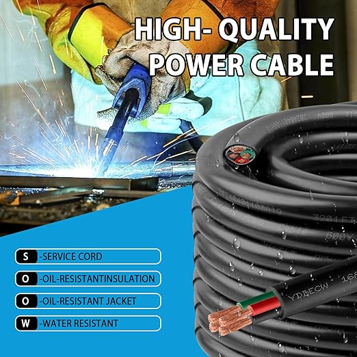 25ft 16/4 16 AWG Portable Power Cable (4 Conductor) - SOOW 600V 16 Gauge Electric Wire for Motor Leads, Portable Lights, Battery Chargers and Machinery - 4 Conductor - 25 Feet Electrical Cord