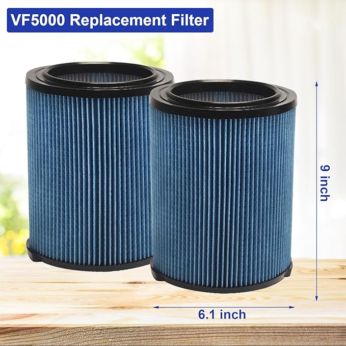 2 Pack VF5000 Filter Replacement for Ridgid Shop Vac 5-20 Gallon Wet Dry Vacuums,3 Layer Pleated Wet/Dry Vacuum Filter Compatible with WD1450 WD0970 WD1270 WD09700 WD06700 WD1680 WD1851 WD1680 RV2400A