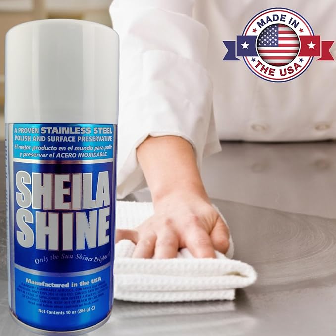2 x 10 Oz. with Cloth Sheila Shine Stainless Steel Cleaner and Polish Spray with Microfiber Cleaning Cloth, Removes Grease, Fingerprints, Household Kitchen Cleaner, Stainless Steel & Appliances