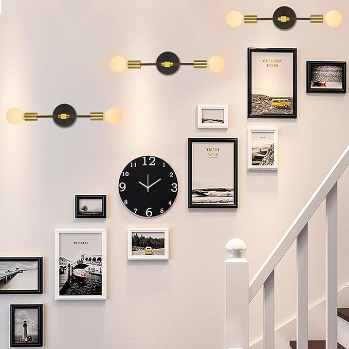 2 Lights Bathroom Wall Sconce Vanity Modern Industrial Wall Lamp Pole Wall Mount Lighting Fixture（Gold/Black Color）