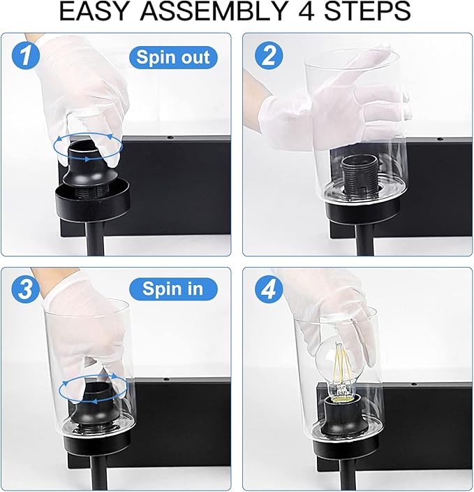 DLLT Wall Light Fixture, Vintage Bathroom Vanity Light with 3 Clear Glass Shade, Wall Sconces Lamp for Powder Room, Hallway, Kitchen, Mirror, Laundry Room (E26 Base)