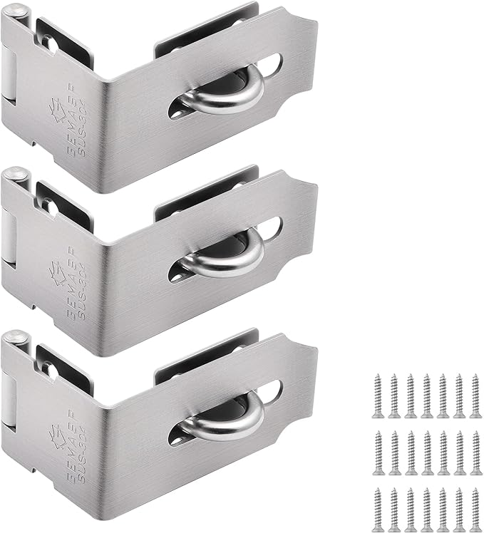 Hasp Latch 3 Pack, 90 Degree Solid 304 Stainless Steel File Cabinet Lock Desk Drawer Lock, Safe Security Padlock Latch Hasp Lock for Personal Privacy