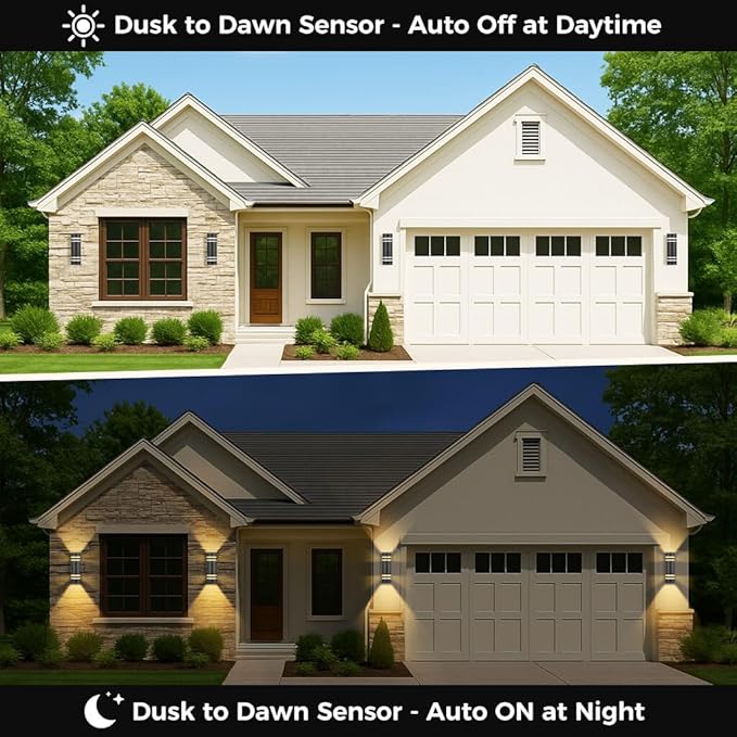 KIZON Smart Porch Lights 2 Pack, Modern Dusk to Dawn Outdoor Wall Lights Color Changing, Dimmable RGB Exterior Sconce Up and Down Light, Outside Lights for House Garage, Works with Alexa, ETL Listed