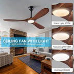 60 inch Wood Ceiling Fans with Lights and Remote,6 Speed Reversible DC Motor Indoor Outdoor Ceiling Fan for Patio,Living Room,Bedroom Black High Air Volume