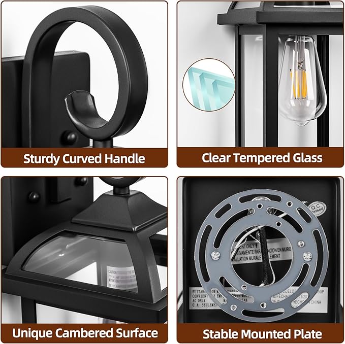 Black Exterior Light Fixtures 2-Pack, Anti-Rust Aluminum Outdoor Wall Lights for House Porch Lights IP65 Waterproof Clear Glass Outdoor Sconces Wall Mount Wall Lanterns, Matte Black