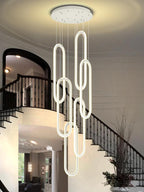 Flashing God H118 Modern Chandelier 6-Rings Contemporary Chandelier for High Ceiling Led Dimmable Large Pendant Lighting Chrome Ring Chandeliers for Villa Foyer Entrance Living Room