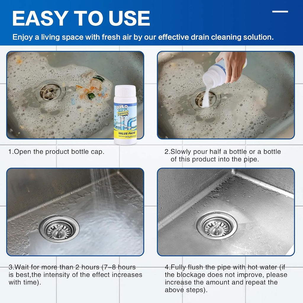 Wild Tornado Pipe Dredge, Powerful Sink and Drain Cleaner, Drain Cleaner Powder, Quick Sink Unblocker for Kitchen Toilet Pipes (2pcs)