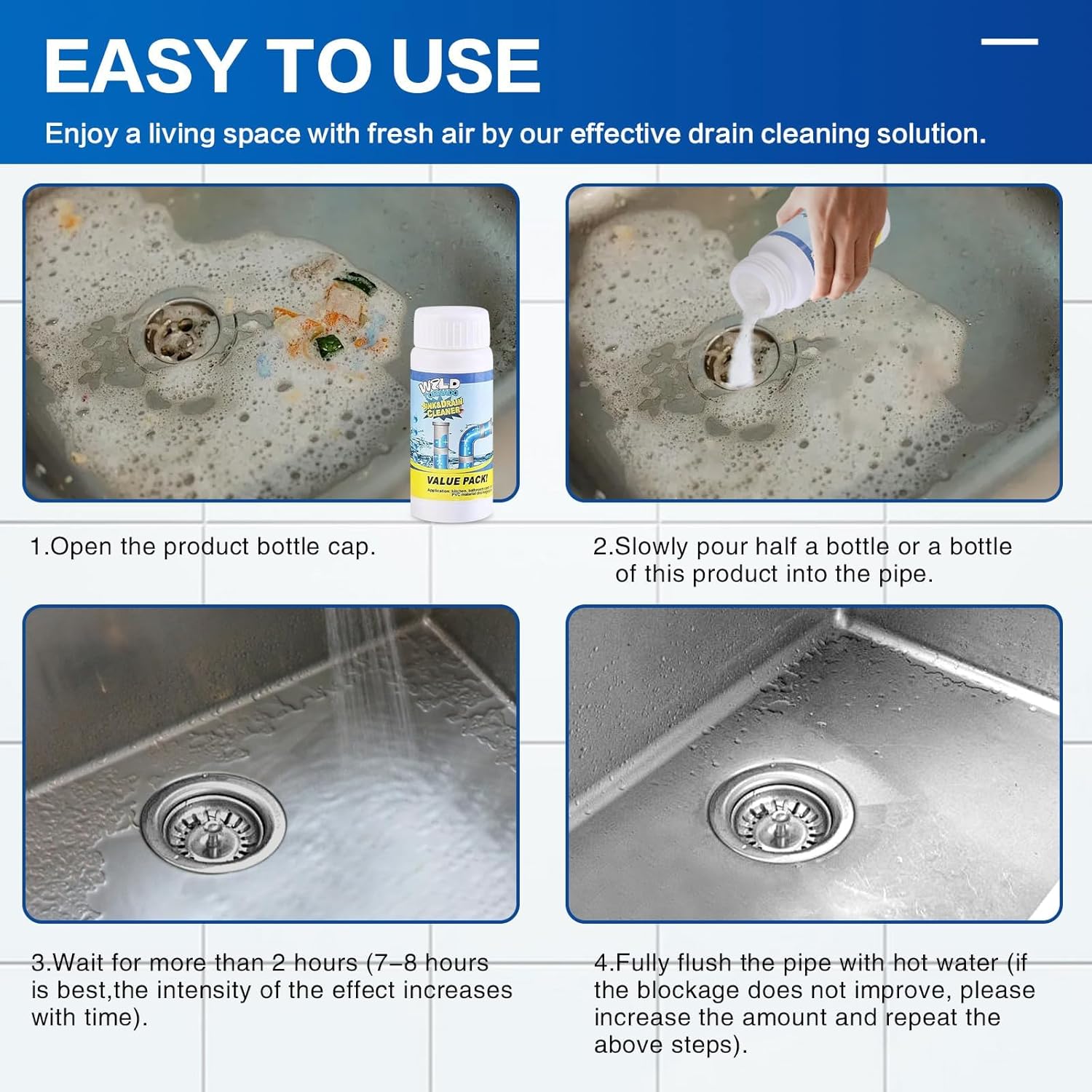 Wild Tornado Pipe Dredge, Powerful Sink and Drain Cleaner, Drain Cleaner Powder, Quick Sink Unblocker for Kitchen Toilet Pipes (2pcs)